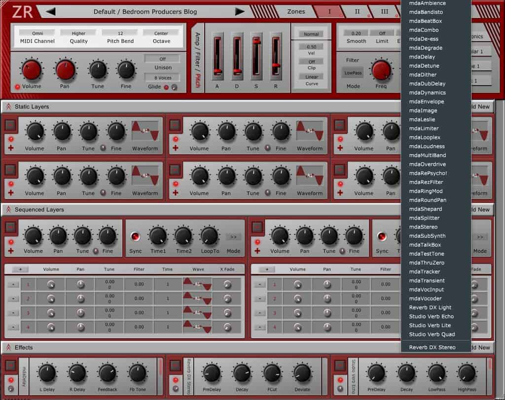 Wusik ZR features dozens of built-in effects including the mda classics.