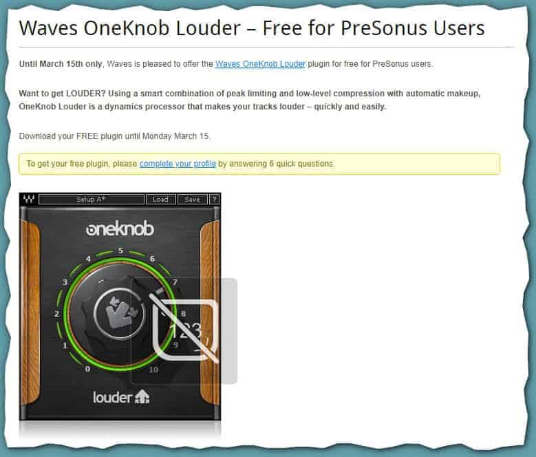 Visit the giveaway page (linked below) to get Waves OneKnob Louder for free.