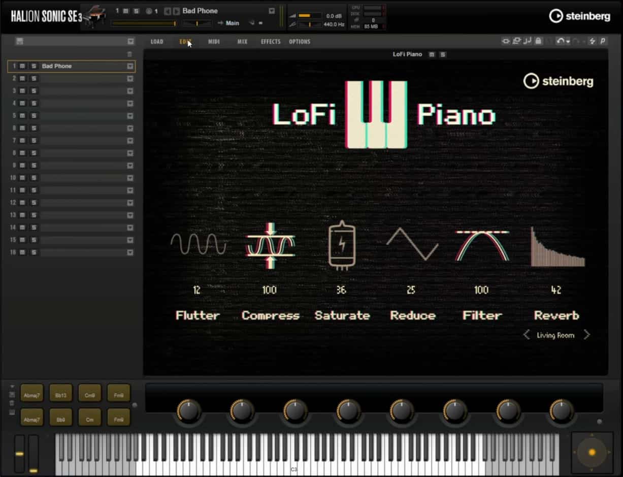 Here's how LoFi Piano looks in HALion Sonic SE.