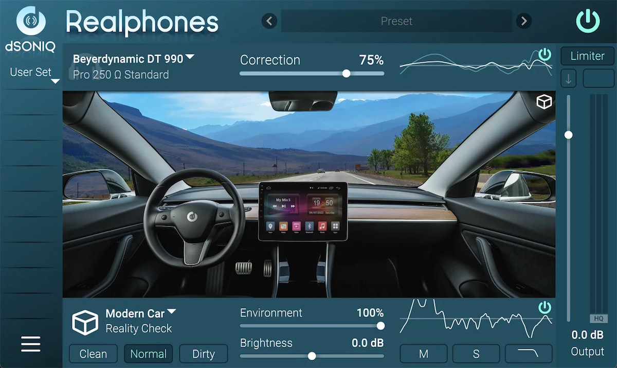 Realphones can simulate various listening environments, including a car interior.