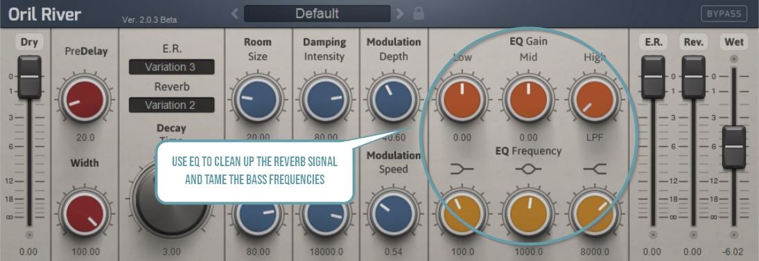 Use the built-in EQ to clean up the reverb signal.