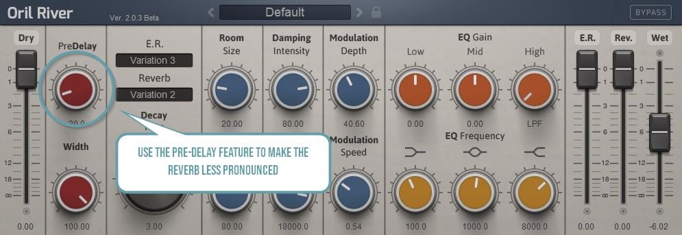 Use pre-delay to make the reverb less prominent.