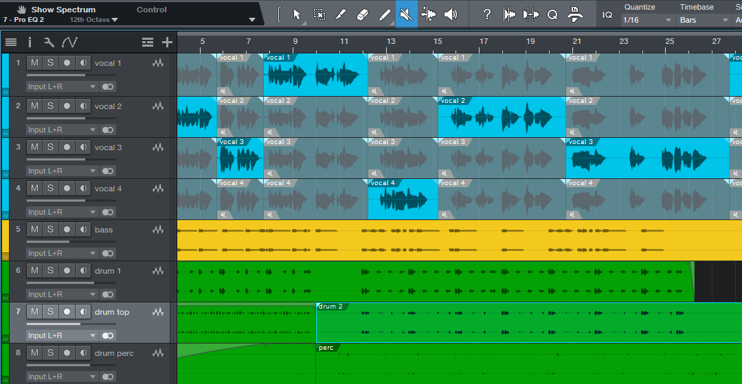 Use comping to combine the best parts of the performance before mixing vocals.