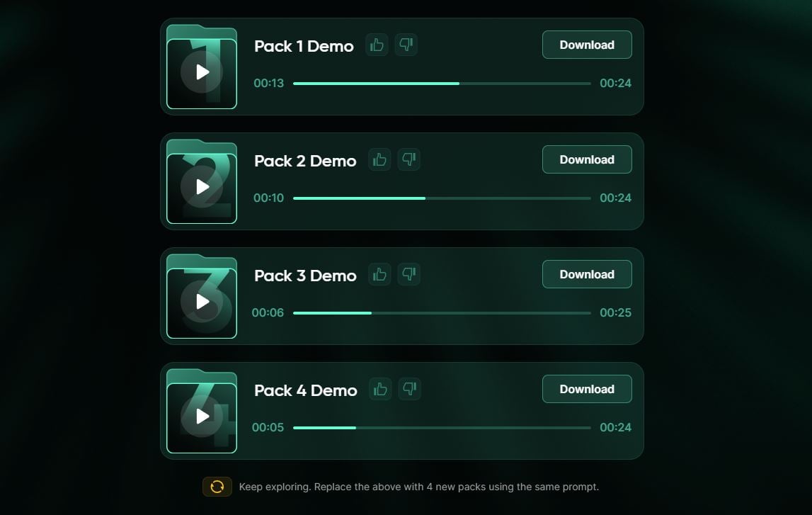 You can preview the AI-generated sample packs before downloading.