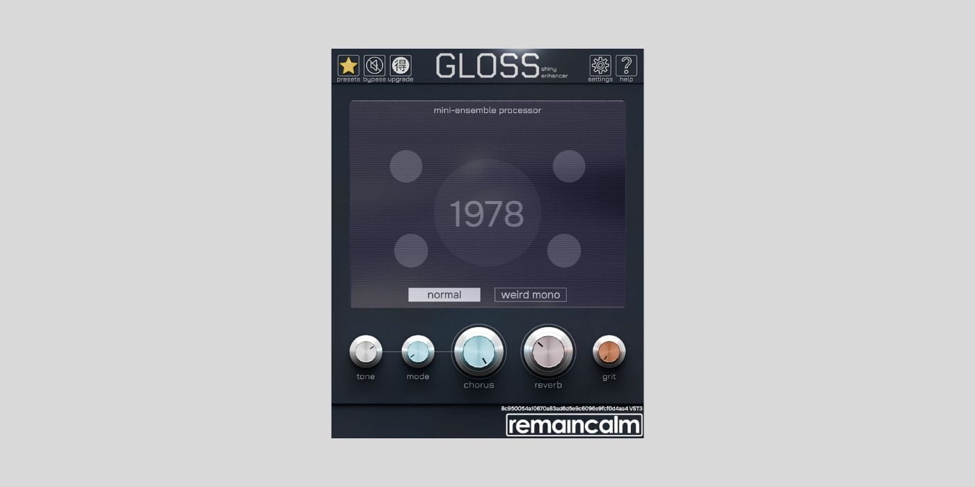 Remaincalm releases Gloss, a FREE 70s-inspired enhancer plugin