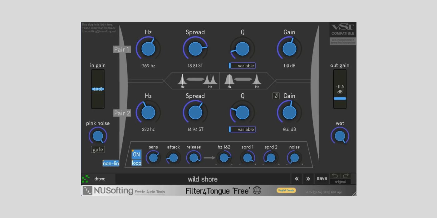 NUSofting releases Filter4Tongue Free, an experimental filter FX plugin for Windows