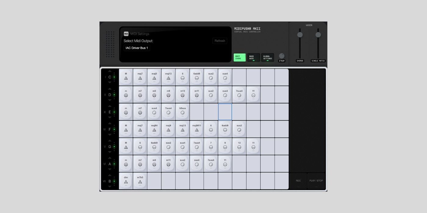 MIDIpushr MK2 is a FREE browser-based MIDI chord player for your DAW