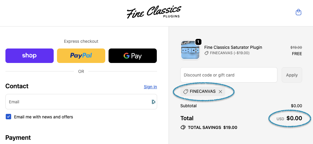 Apply the coupon code FINECANVAS to get the plugin for free.