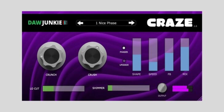 DAWJunkie releases Craze, a FREE crunchy phaser effect DAWJunkie releases Craze, a FREE crunchy phaser effect for macOS and Windows