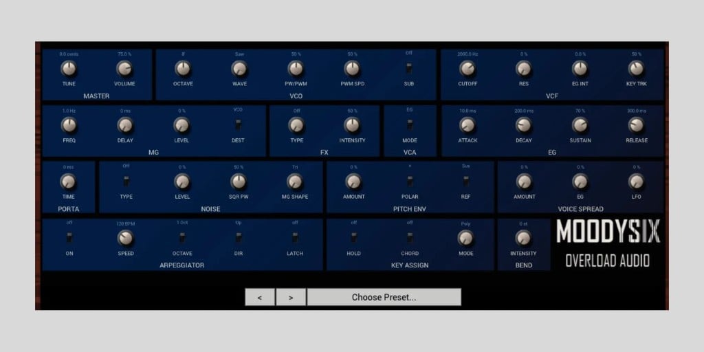 Overload Audio releases MOODYSIX, a FREE modded Korg Polysix emulation