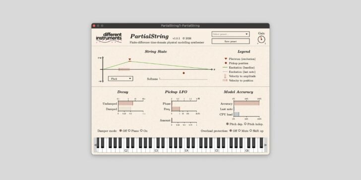 Different Instruments releases PartialString, a FREE physical modeling synth plugin Different Instruments releases PartialString, a FREE physical modeling synth plugin for macOS, Windows, and Linux