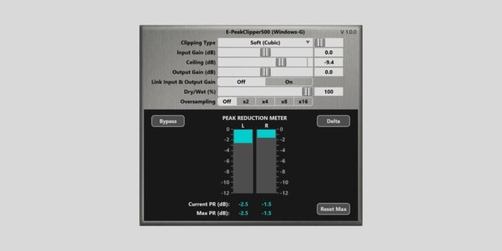 Windows-G releases E-PeakClipper500 as a FREE VST3 clipper for Windows E-PeakClipper500