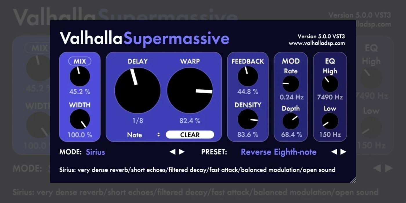 Valhalla SuperMassive by Valhalla DSP, free reverb and delay interface