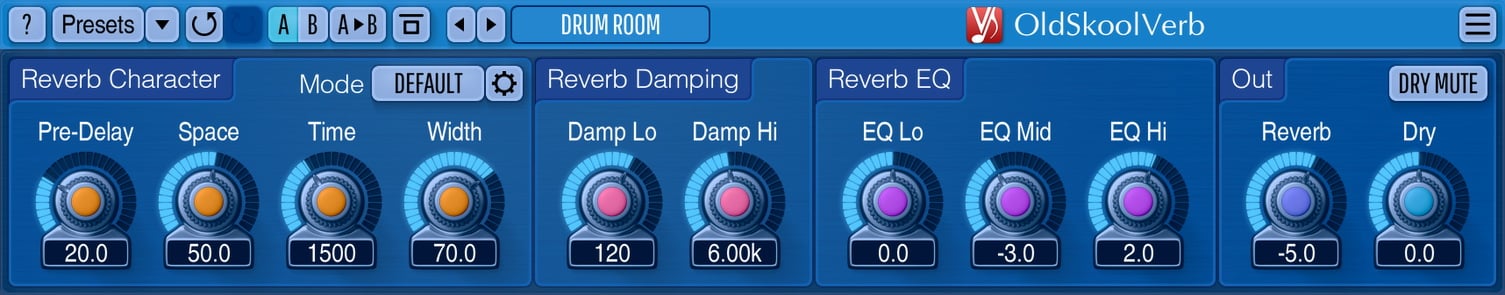 Voxengo OldSkoolVerb free reverb plugin current interface